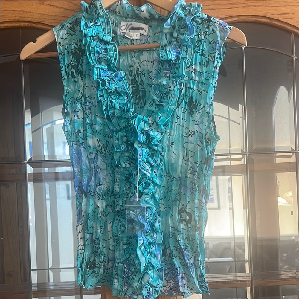 Dress Barn Blue Fitted Ruffled Blouse